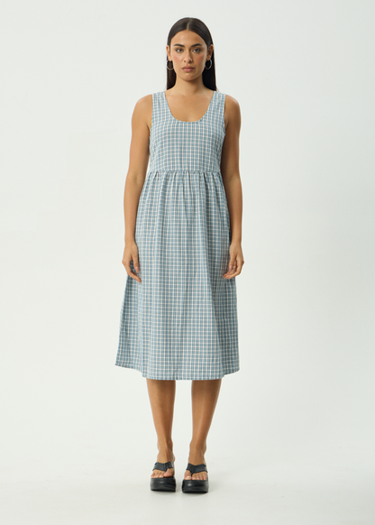 AFENDS Womens Evans - Check Midi Dress - Overcast Check