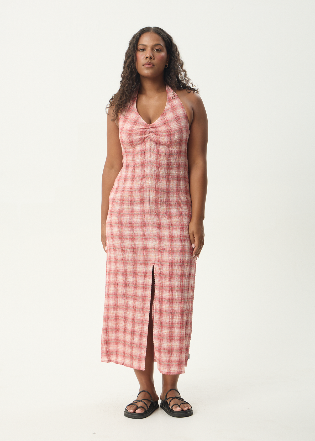 AFENDS Womens Andy - Seersucker Maxi Dress - Red Check