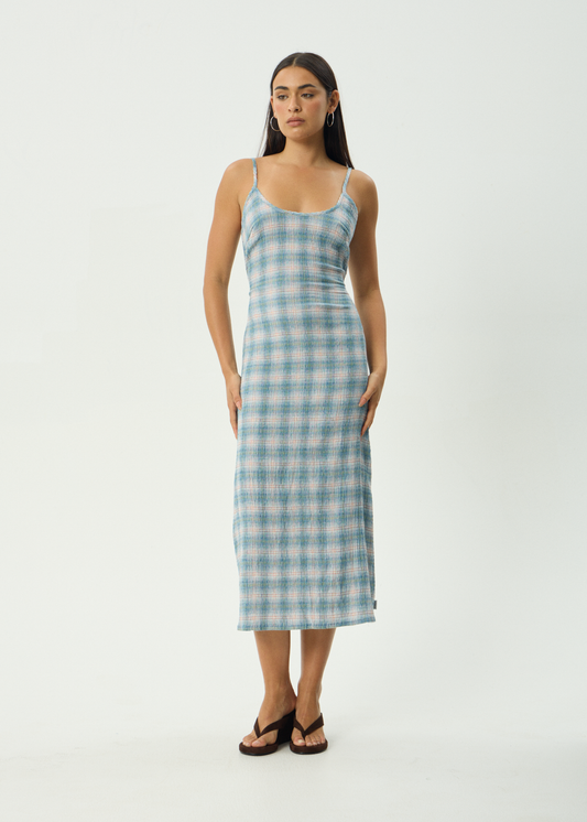 AFENDS Womens Rumi - Seersucker Midi Dress - Lake Check