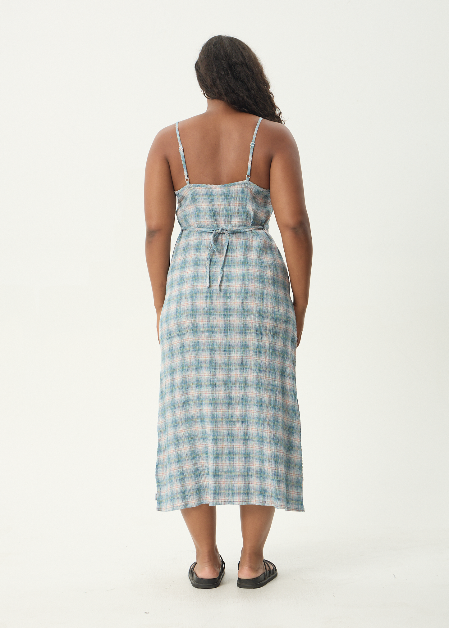 AFENDS Womens Rumi - Seersucker Midi Dress - Lake Check