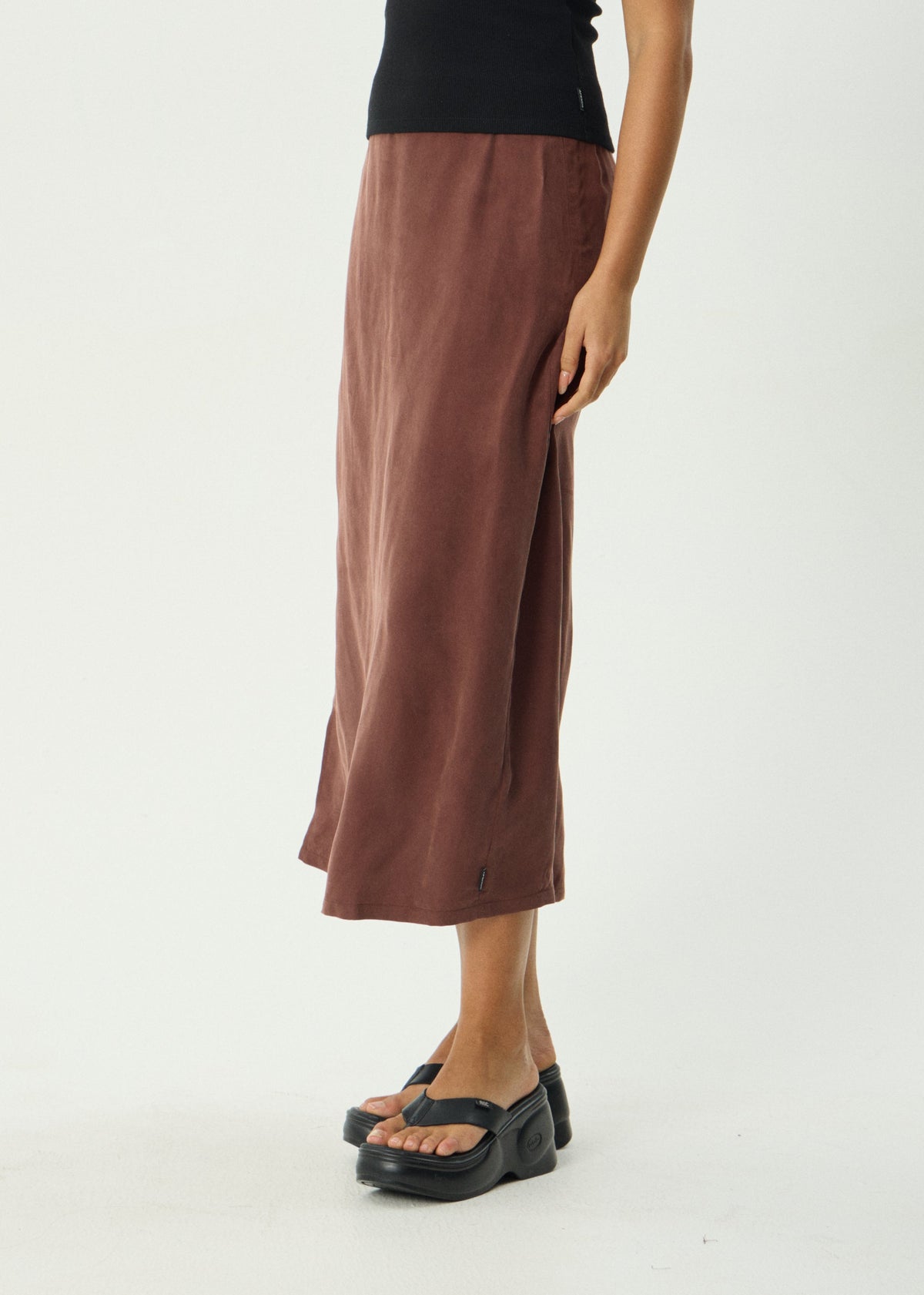 AFENDS Womens Valley - Cupro Midi Skirt - Hazelnut