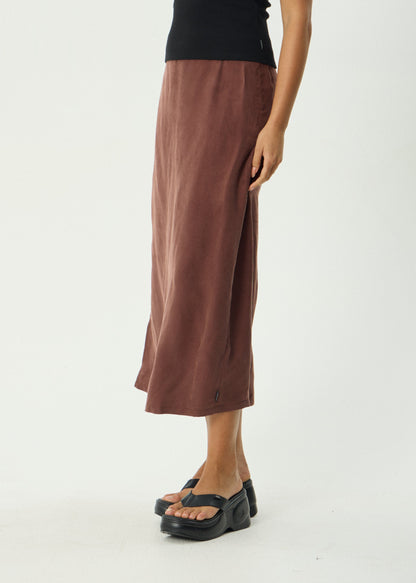 AFENDS Womens Valley - Cupro Midi Skirt - Hazelnut