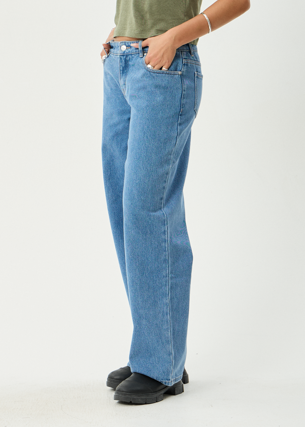 AFENDS Womens Alyra - Low Rise Wide Leg Jean - Worn Blue