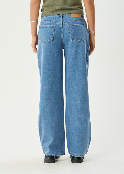 AFENDS Womens Alyra - Low Rise Wide Leg Jean - Worn Blue