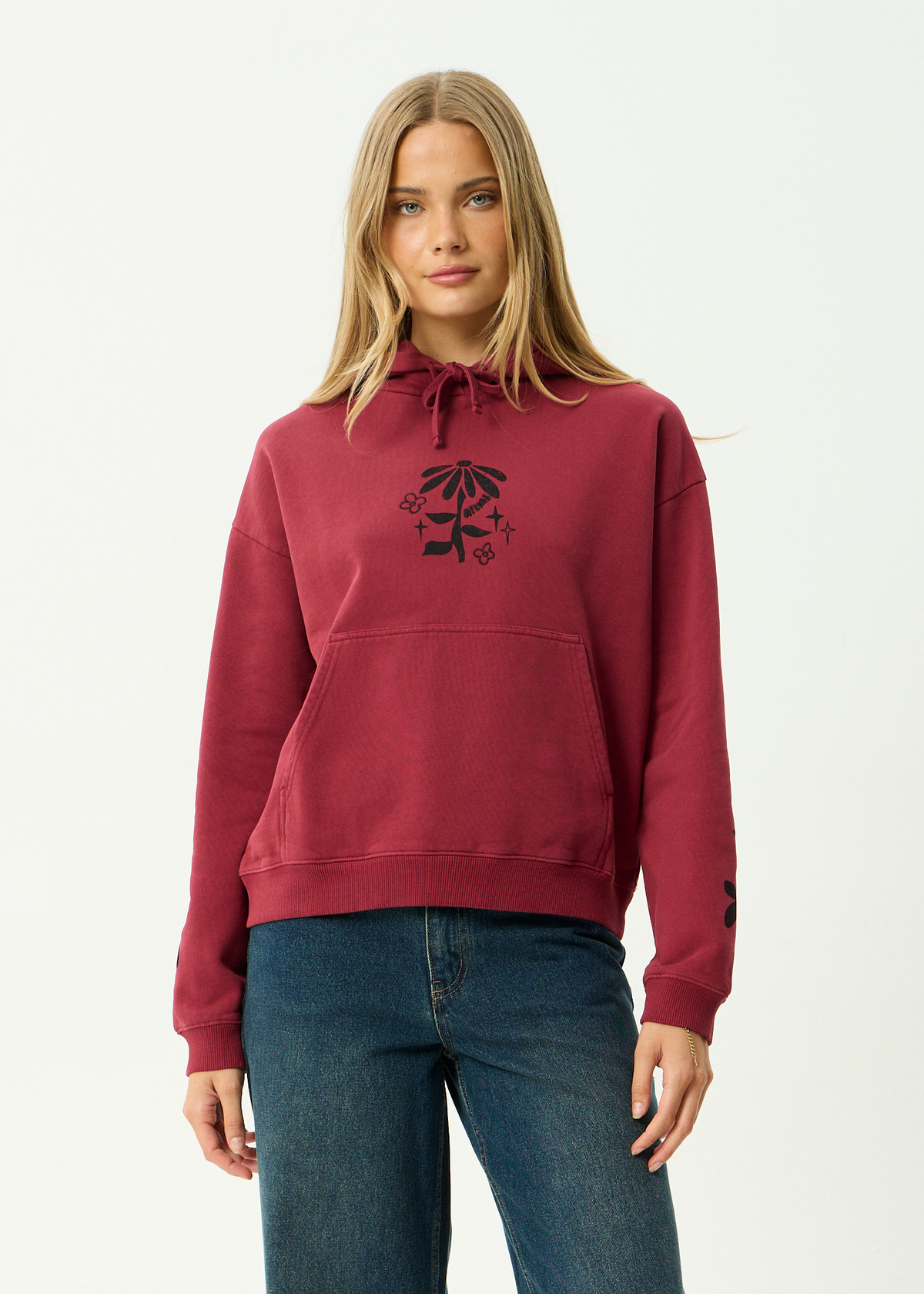 AFENDS Womens Garden Variety - Pull On Hood - Washed Burgundy