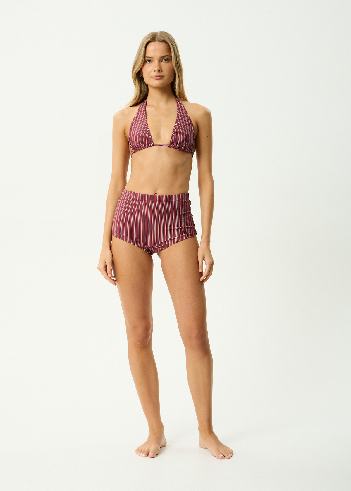 AFENDS Womens Ledger - Bikini Bottom - Burgundy Stripe