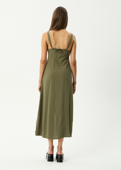 AFENDS Womens Halle - Linen Maxi Dress - Deep Olive
