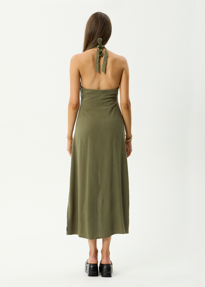 AFENDS Womens Halle - Linen Maxi Dress - Deep Olive
