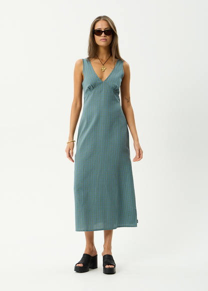 AFENDS Womens Voyager - Maxi Dress - Deep Olive Check