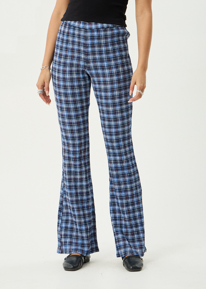AFENDS Womens Mountains - Seersucker Flare Pant - Navy Red Check