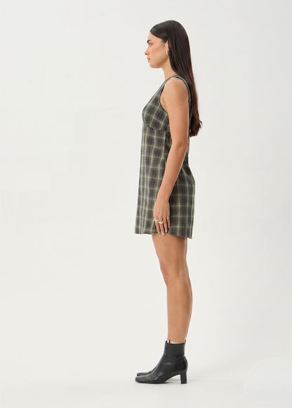 AFENDS Womens Jonah - Mini Dress - Deep Olive Check