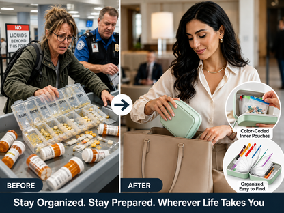 Travel Pill Organizer Case | Color-Coded Reusable Medication Pouches