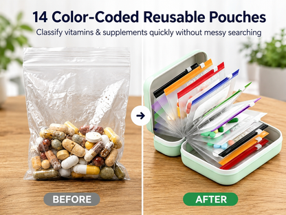 Travel Pill Organizer Case | Color-Coded Reusable Medication Pouches