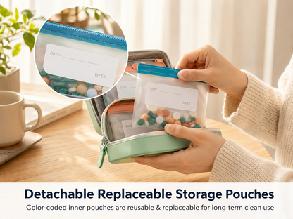 Travel Pill Organizer Case | Color-Coded Reusable Medication Pouches