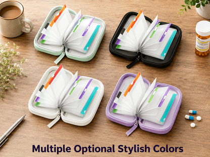 Travel Pill Organizer Case | Color-Coded Reusable Medication Pouches
