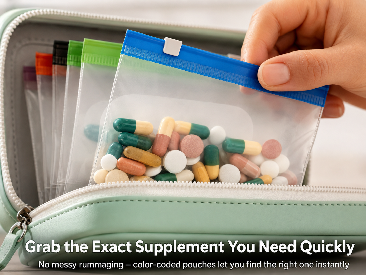 Travel Pill Organizer Case | Color-Coded Reusable Medication Pouches