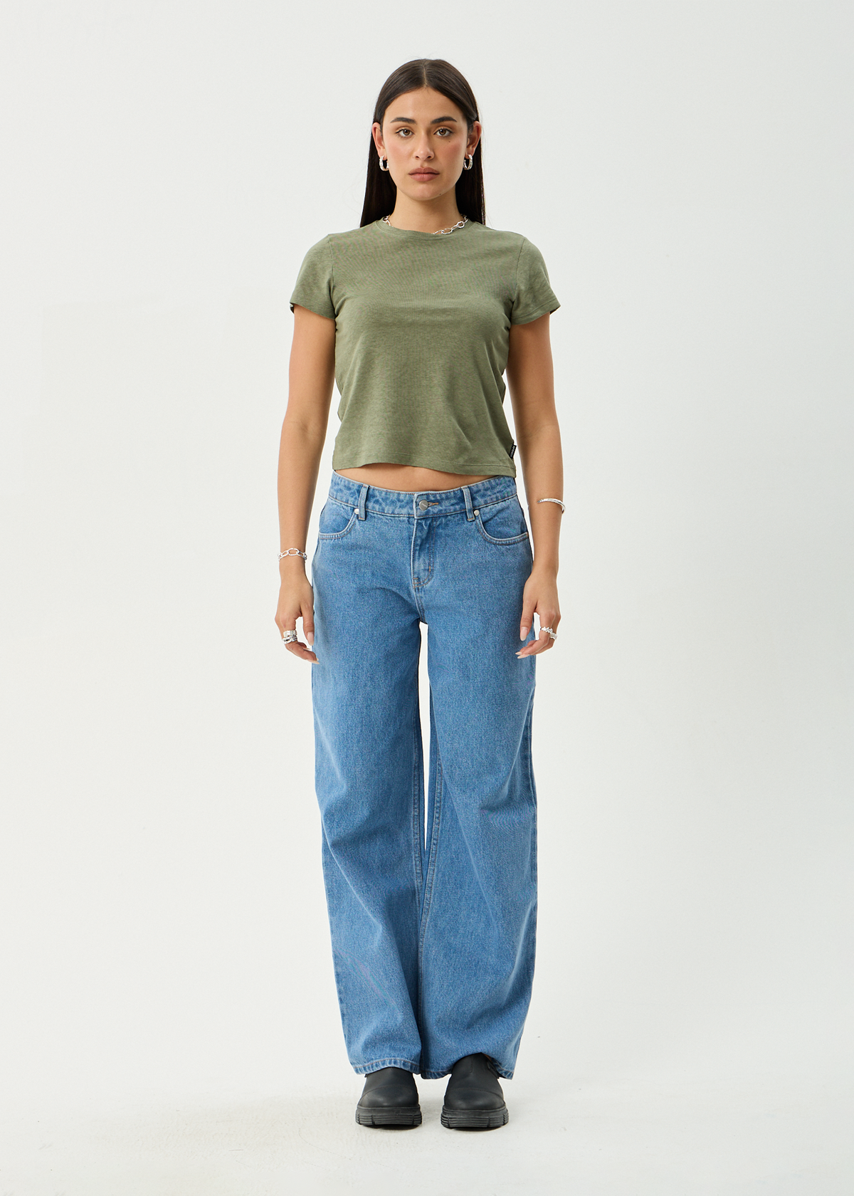AFENDS Womens Alyra - Low Rise Wide Leg Jean - Worn Blue