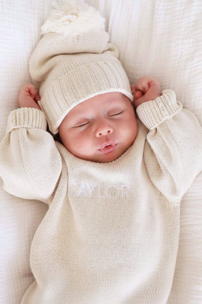 Knit Baby Pom Pom Beanie | Ash