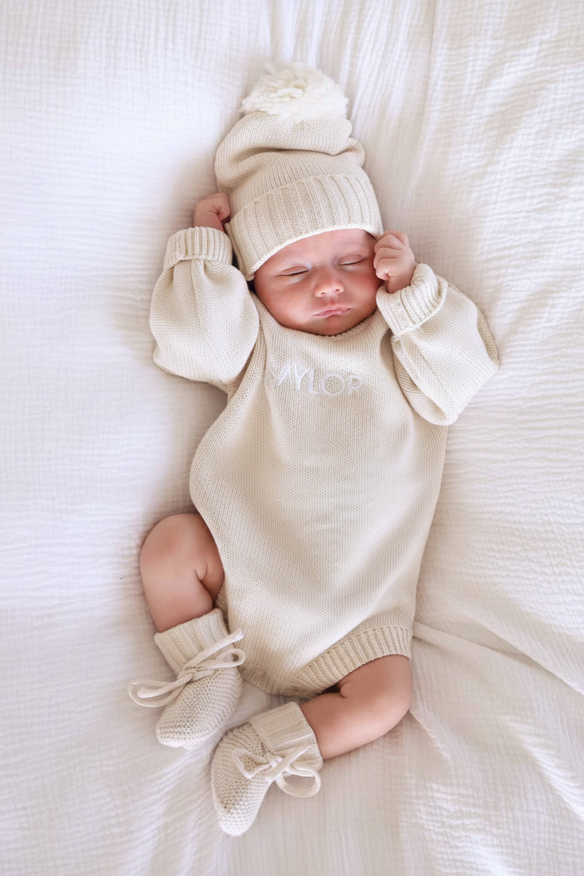 Knit Baby Pom Pom Beanie | Ash