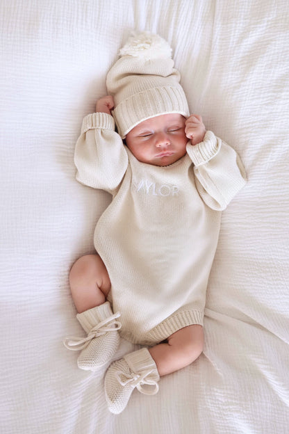Knit Baby Pom Pom Beanie | Ash