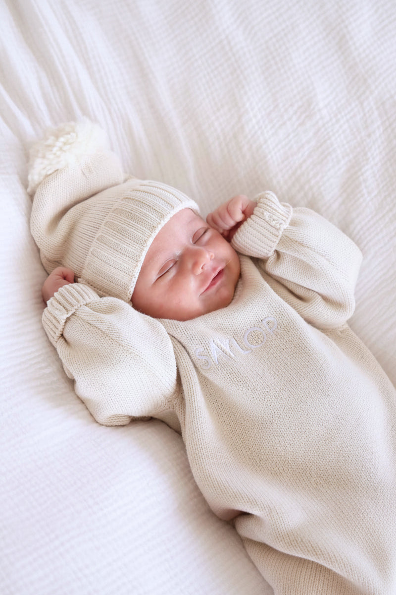 Knit Baby Pom Pom Beanie | Ash