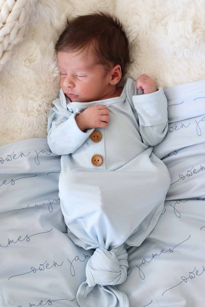 Baby Blue Newborn Baby Knot Gown & Hat Set