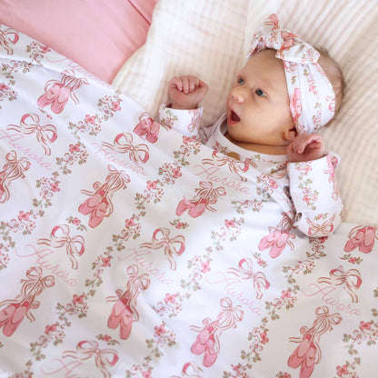 Ballet Blossoms Personalized Swaddle Blanket