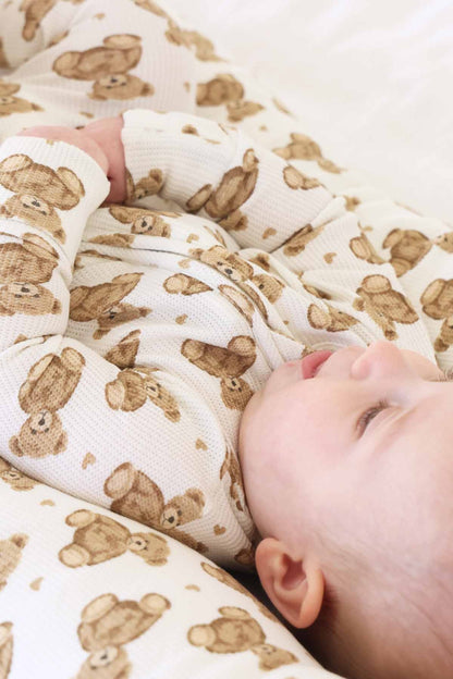 Beary Sweet Bamboo Waffle Zipper Footie