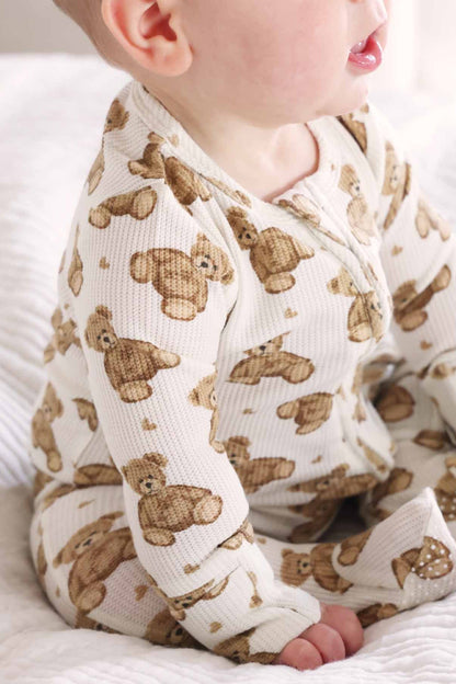 Beary Sweet Bamboo Waffle Zipper Footie