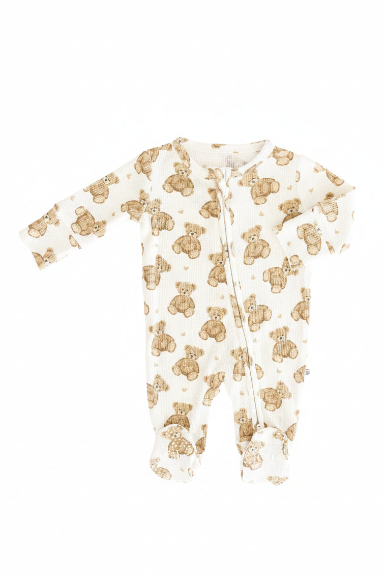 Beary Sweet Bamboo Waffle Zipper Footie