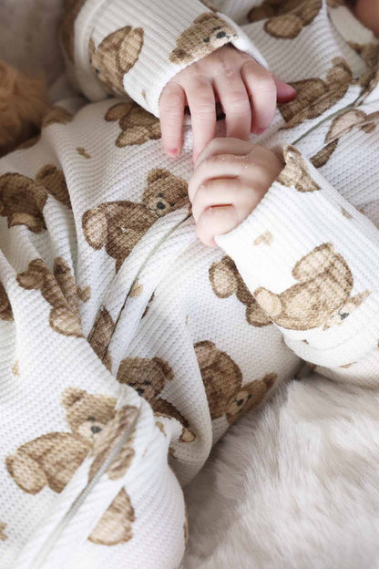 Beary Sweet Bamboo Waffle Zipper Footie