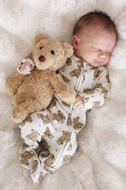 Beary Sweet Bamboo Waffle Zipper Footie