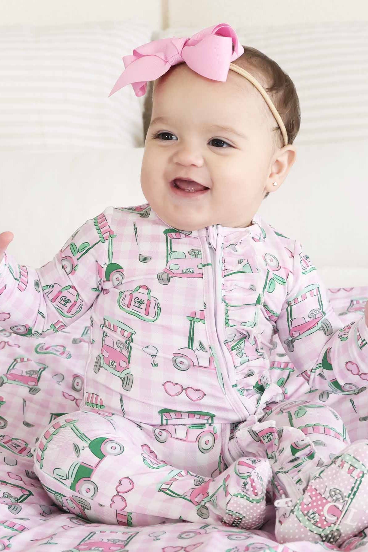 Birdie Babes Ruffle Zipper Footie | Pink