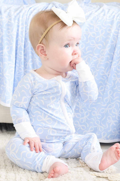 Blue-tiful Bows Convertible Zip Romper