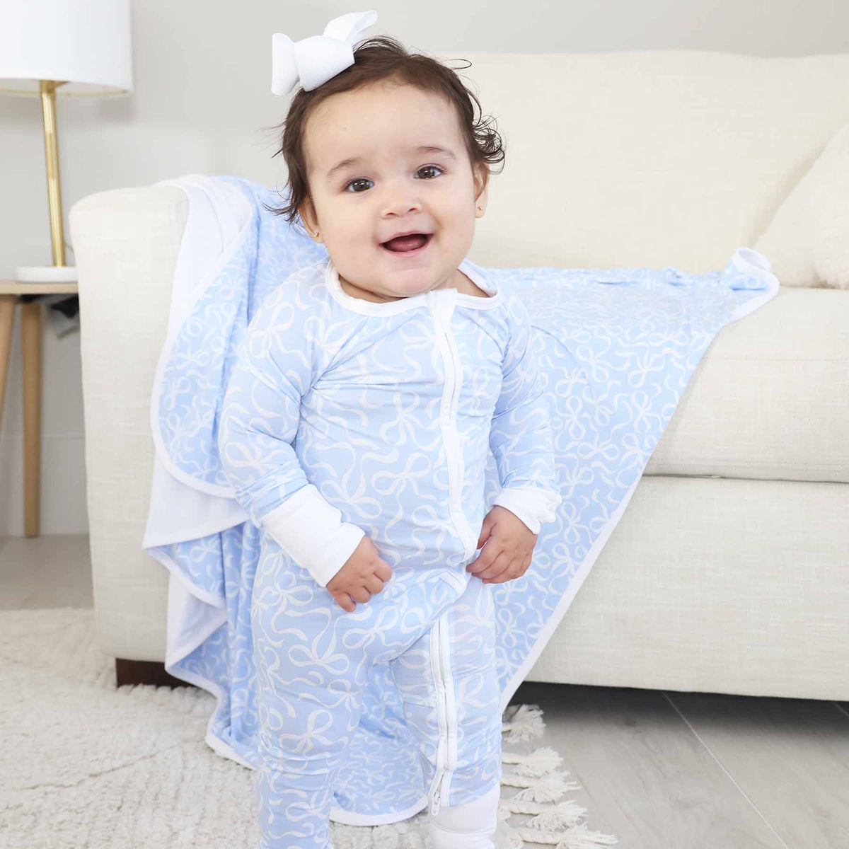 Blue-tiful Bows Convertible Zip Romper