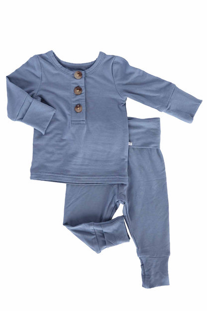 2pc Bamboo Button Top & Bottom | Blue Jean
