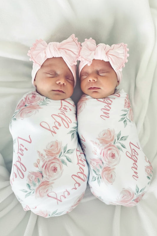 Blush Rose Personalized Baby Name Swaddle Blanket