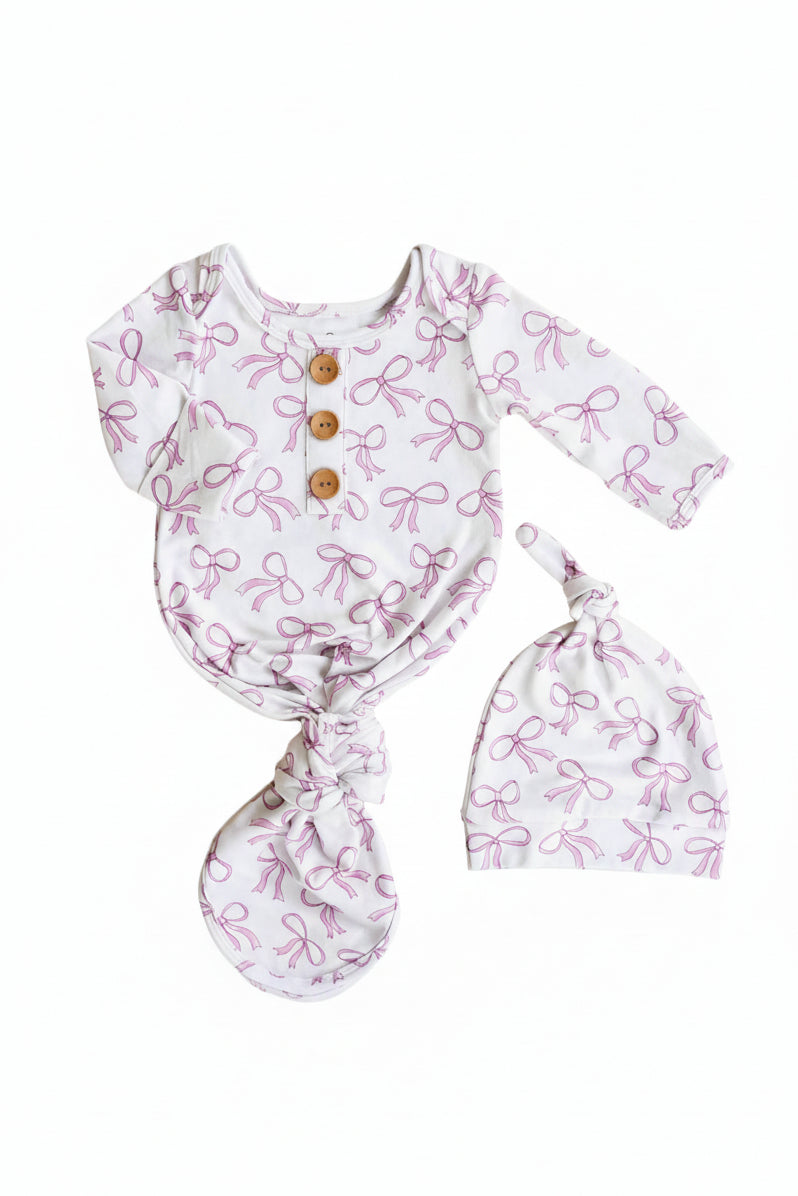 Blushing Bows Newborn Baby Knot Gown & Hat Set