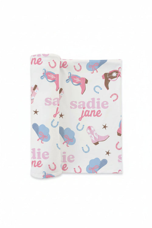 Boot Scootin' Personalized Swaddle Blanket