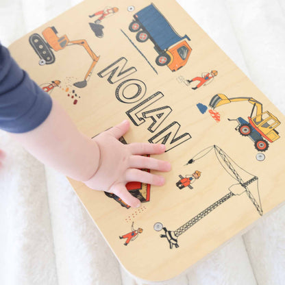 Kids Personalized Step Stool | Construction Trucks