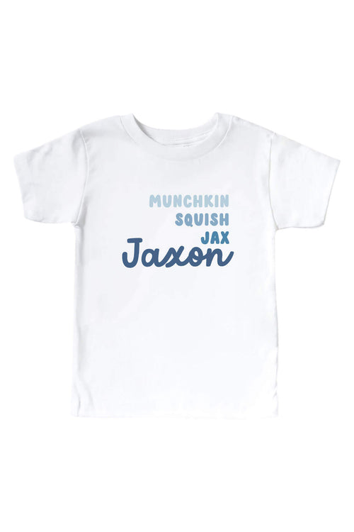Personalized Dusty Blue Nickname Kids Graphic Tee | White