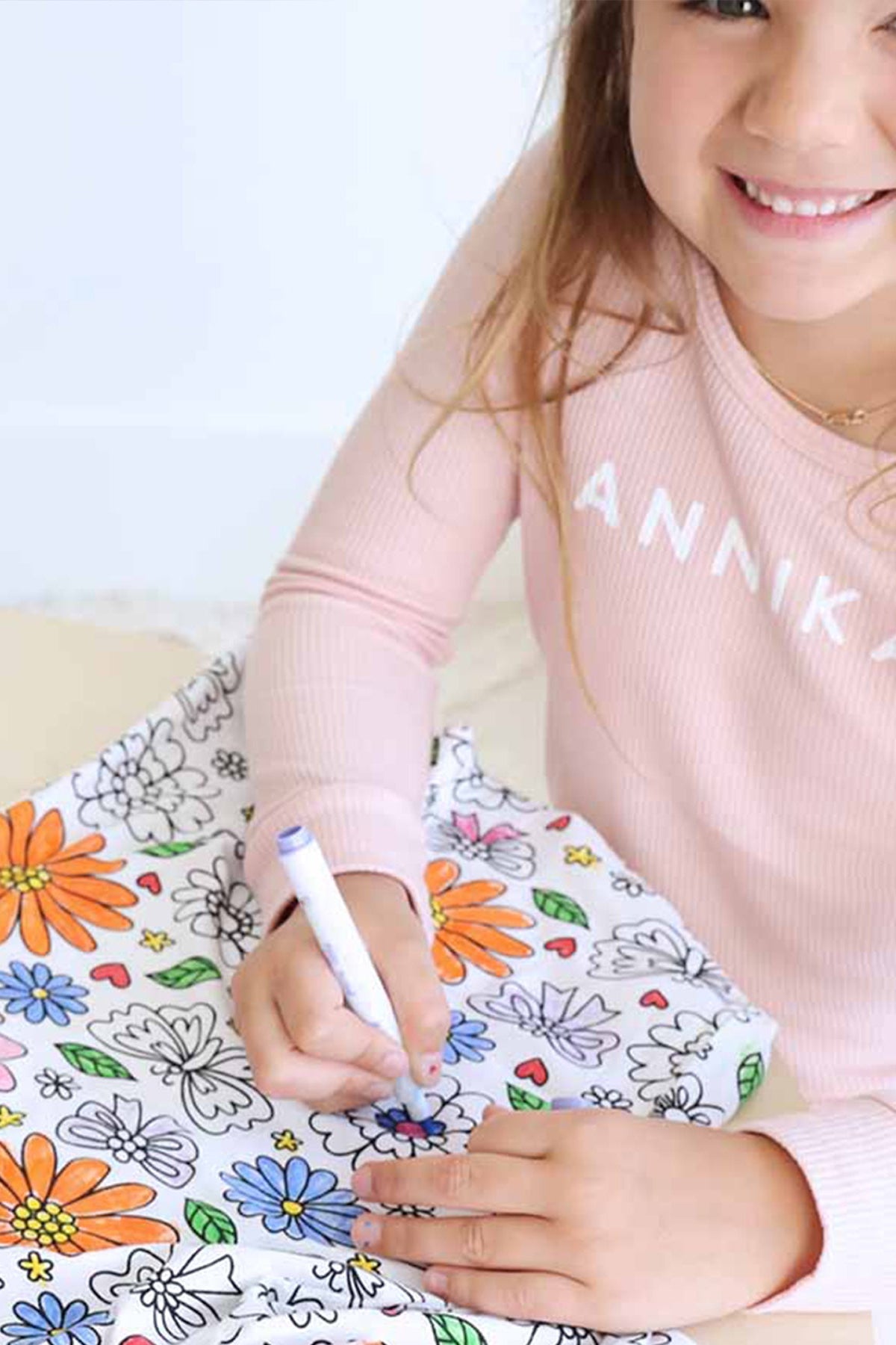 Colorable Two Piece Pajama Set | Floral Flutter