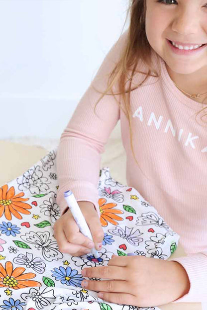 Colorable Two Piece Pajama Set | Floral Flutter