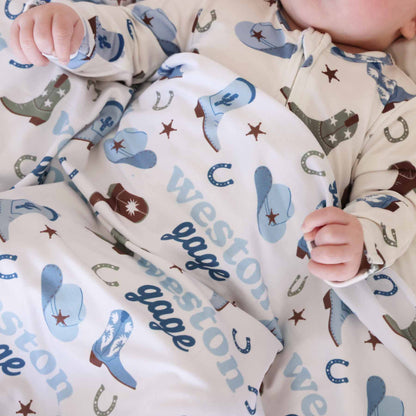 Boot Scootin' Personalized Swaddle Blanket