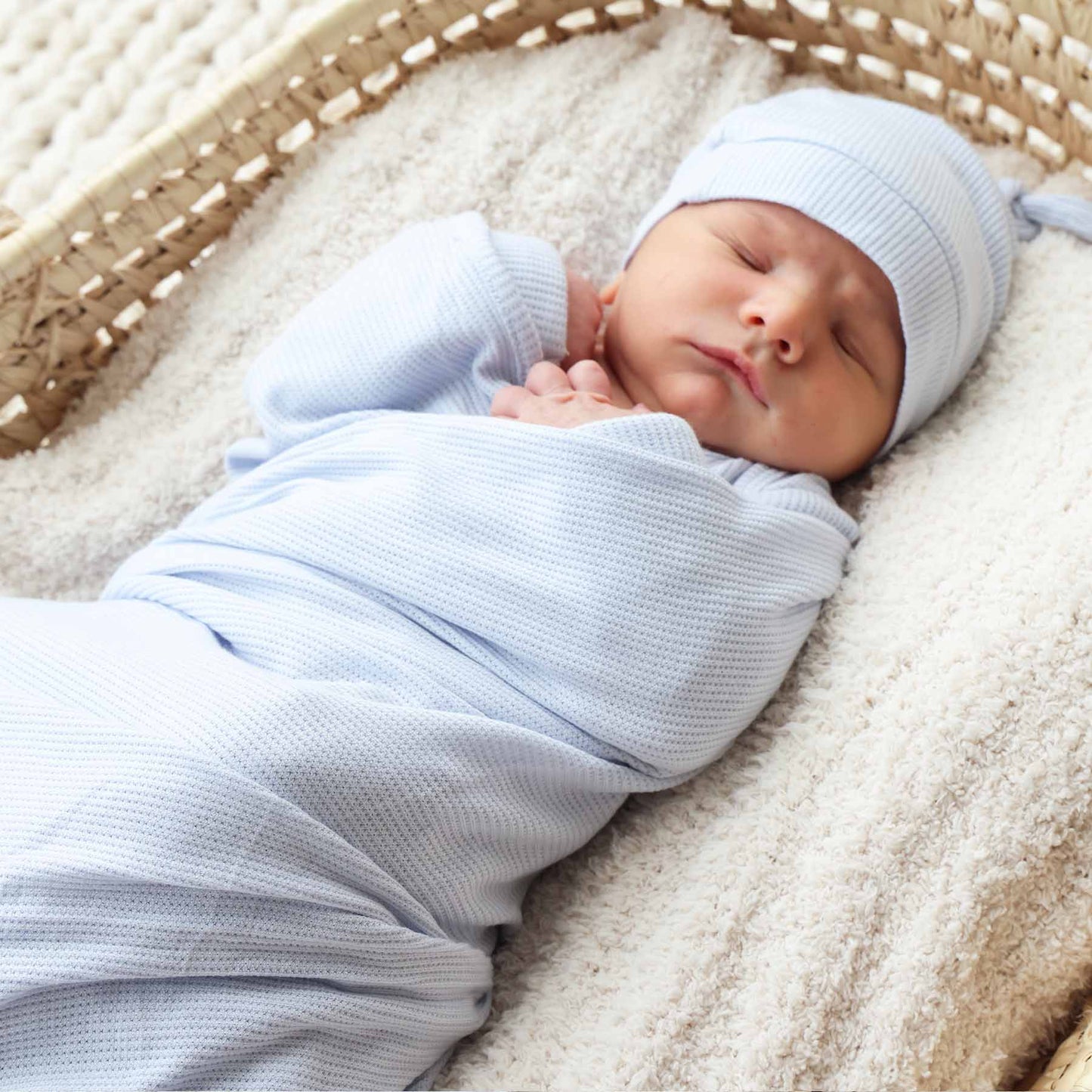Ice Blue Bamboo Waffle Oversized Swaddle Blanket