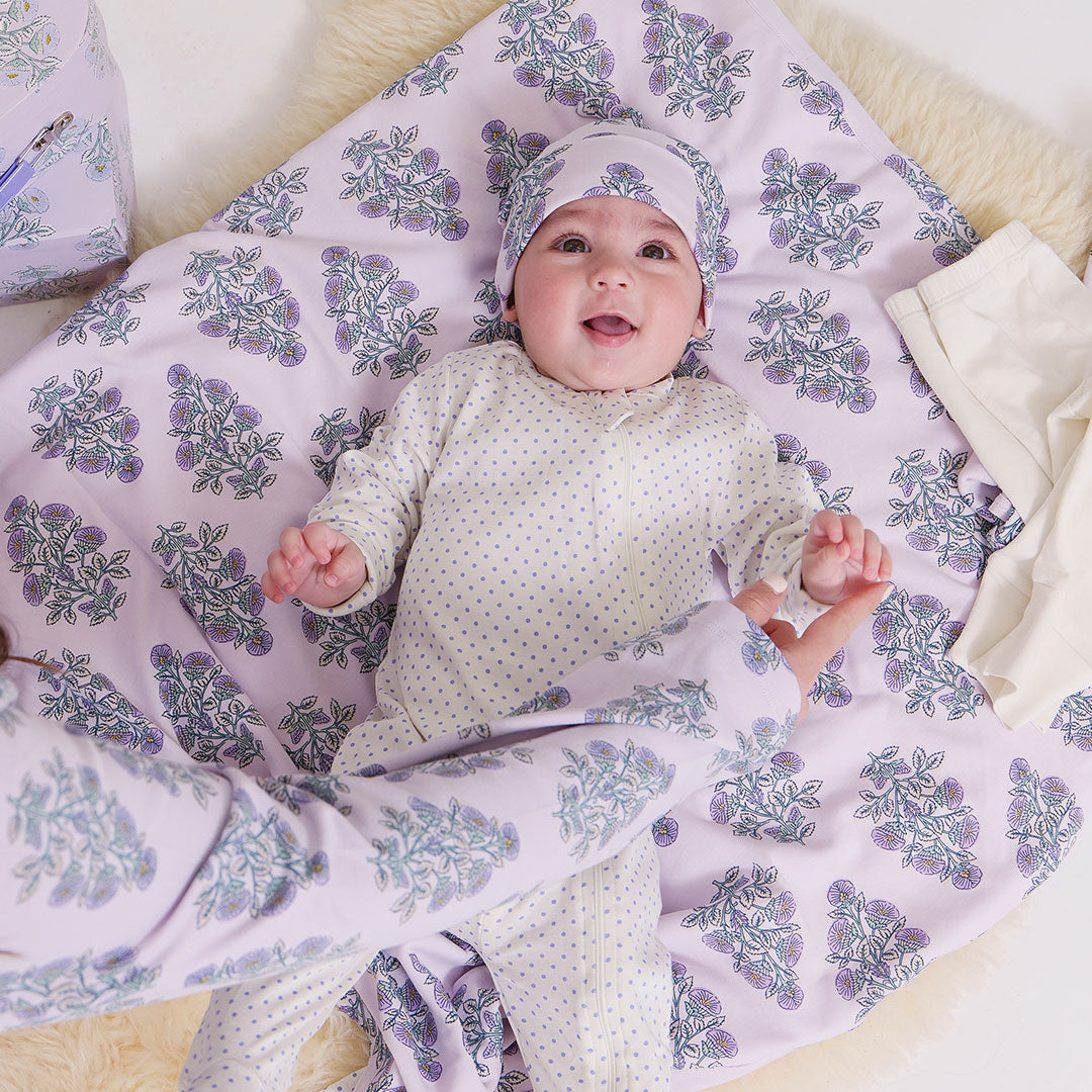 Nesting Box Baby Take Home Set - Lavender Bouquet Floral Blockprint