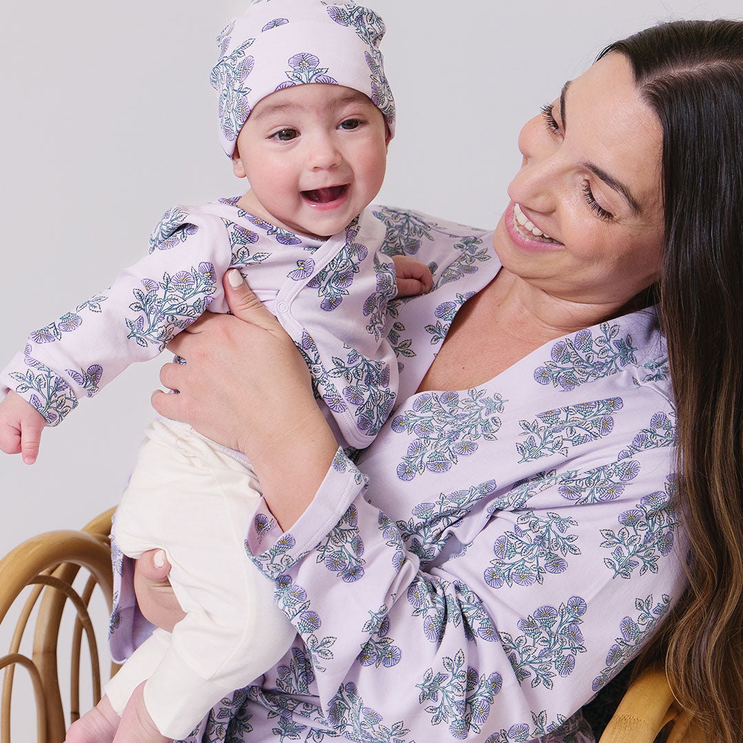 Nesting Box Baby Take Home Set - Lavender Bouquet Floral Blockprint