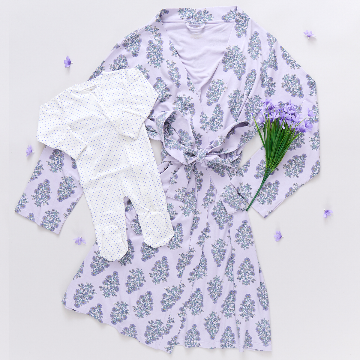 Nesting Box Baby Take Home Set - Lavender Bouquet Floral Blockprint