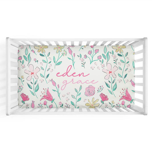 Paris Petals Personalized Crib Sheet