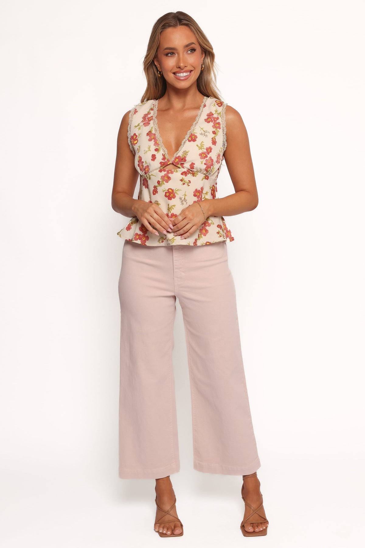 Gemma Cropped Wide Leg Jeans - Sepia Rose